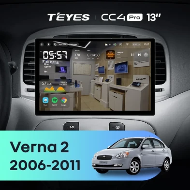 Штатная магнитола Teyes CC4 Pro 12/256 Hyundai Verna 2 (2006-2011) (13")
