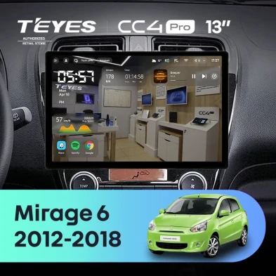 Штатная магнитола Teyes CC4 Pro 12/256 Mitsubishi Mirage 6 (2012-2018) (13")